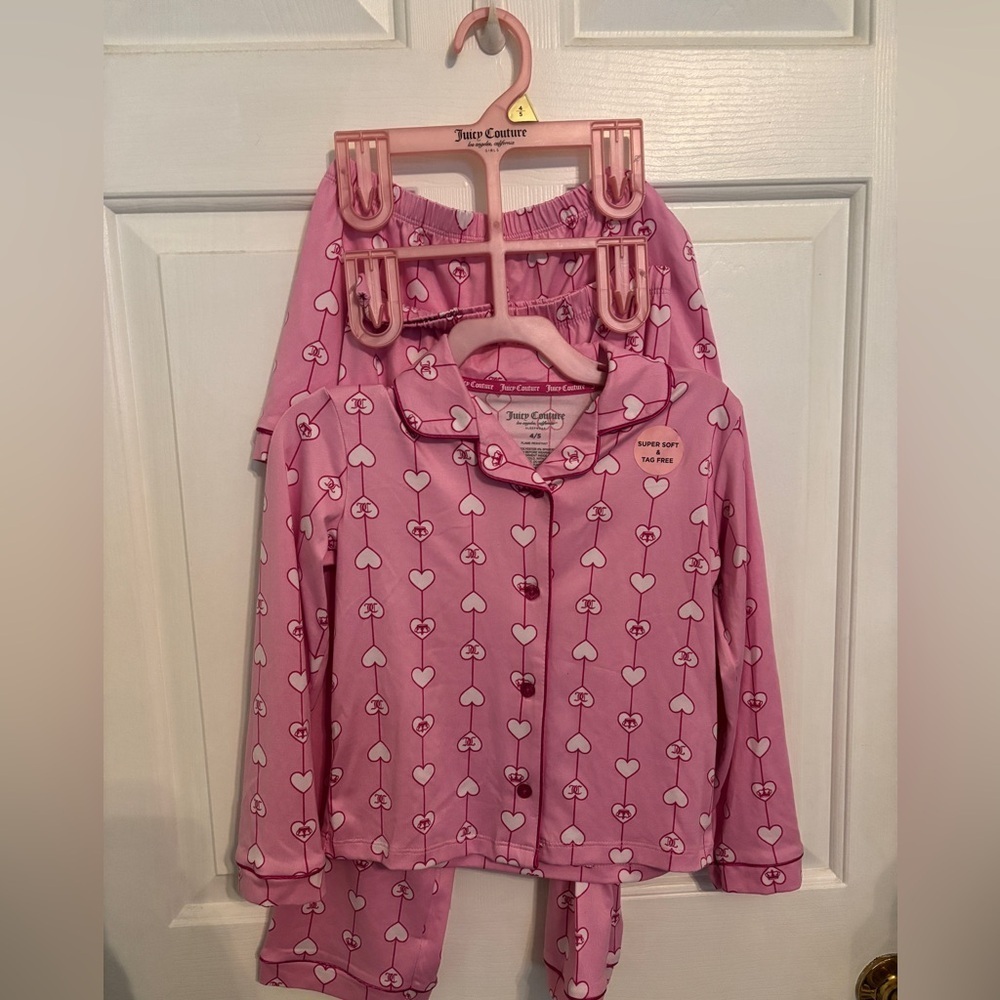 NWT Juicy Couture 3PC PJs 4/5 Pink Heart Flannel Set